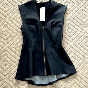 Veronica Beard Navy Leather Peplum Top/Vest with Tags Size 0